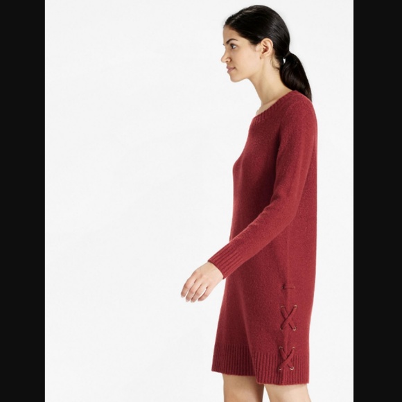 Lucky Brand Dresses & Skirts - Lucky Brand Lace-Up Sweater Dress Long Slv Red